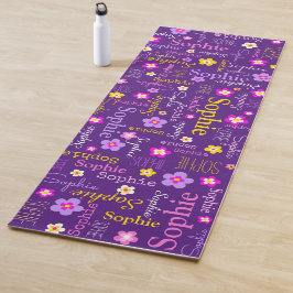 Sophie bloemnaam typografisch paarse roze yogamat