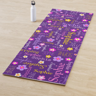 Sophie bloemnaam typografisch paarse roze yogamat