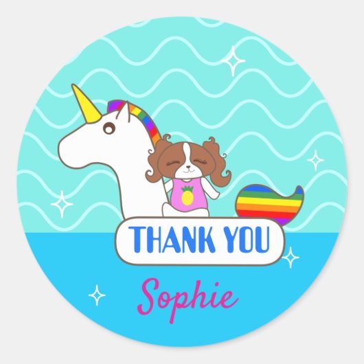 Sophie Dog Pool Party Dank u Stickers (Voorkant)