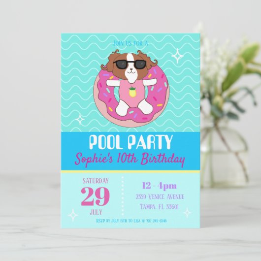 Sophie Dog Pool Party-uitnodigingen Kaart (Staand voorkant)
