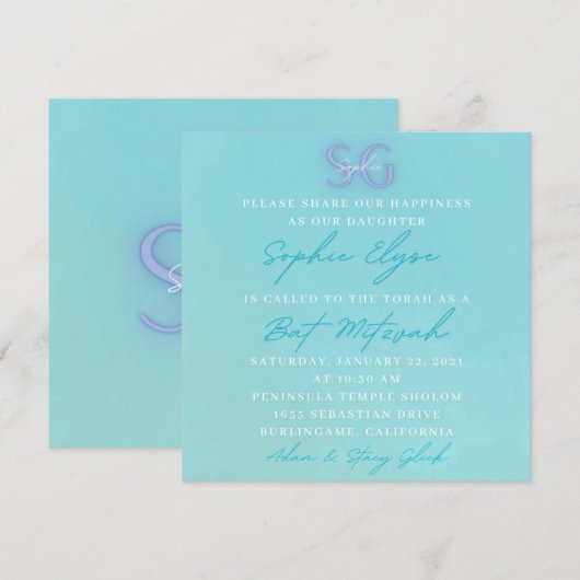 Sophie's Bat Mitzvah uitnodigingen (Voorkant / Achterkant)