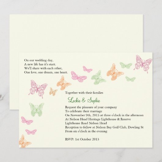 Sophie's finale huwelijksuitnodiging kaart (Voorkant / Achterkant)