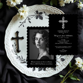Sophisticate Christian Cross Minimal Photo Funeral Kaart