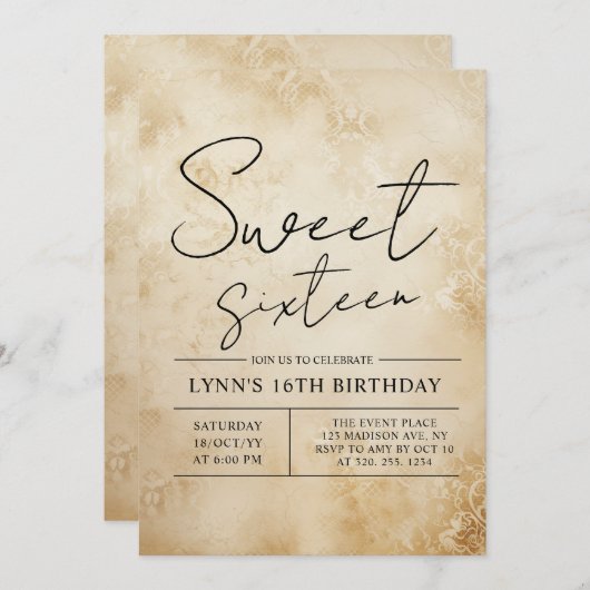 Sophisticated 16e verjaardag kaart (Voorkant / Achterkant)