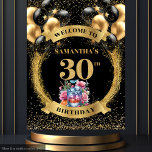 Sophisticated 30th Birthday Black Gold Whiskey Wandkleed<br><div class="desc">Elegante 30e verjaardag Black & Gold Whiskey Achtergrond Collectie Vier het draaien van 30 in stijl met onze zwarte en gouden whiskey-thema achtergrond collectie, met zwarte en gouden ballonnen, een whisky cocktail, en sprankelende gouden glitter nummers. Elk ontwerp is gemaakt om een verfijnde en feestelijke sfeer te creëer voor mijlpaalverjaardagsfeestjes....</div>