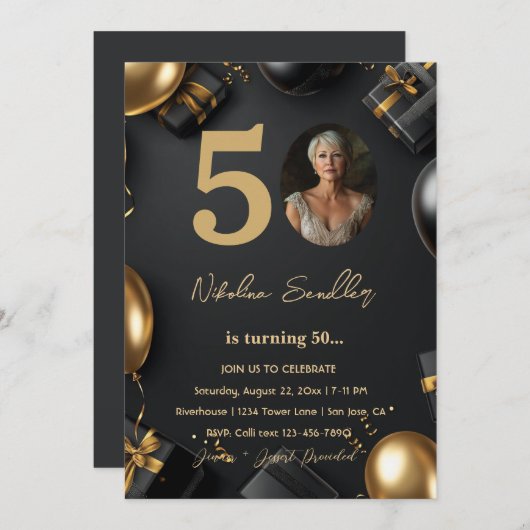 Sophisticated 50 verjaardagsfeestje kaart (Voorkant / Achterkant)