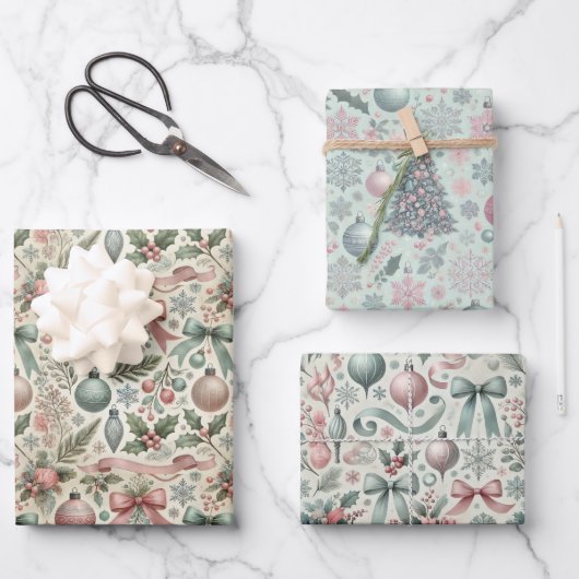 Sophisticated Adult Pastel Christmas Gift Wrap Set Inpakpapier Vel (Voorkant)