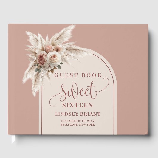 Sophisticated Arch Pastel Pink Pampas Floral Boho  Gastenboek (Voorkant)