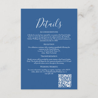 Sophisticated Azure Wedding Details Enclosure Card Informatiekaartje