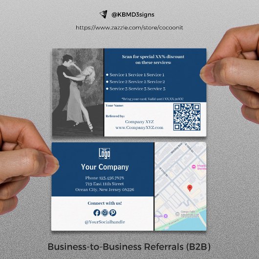 Sophisticated B2B Services QR Code Blauw Wit Aanbevelingskaartje