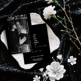 Sophisticated B&W Photo Couple Lesbian Gay Wedding Folie Uitnodiging