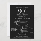 Sophisticated Black 90th Birthday Party Kaart (Voorkant)