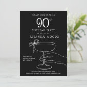 Sophisticated Black 90th Birthday Party Kaart (Staand voorkant)