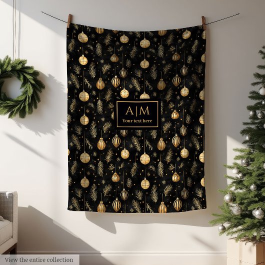Sophisticated black and gold watercolor throw name fleece deken