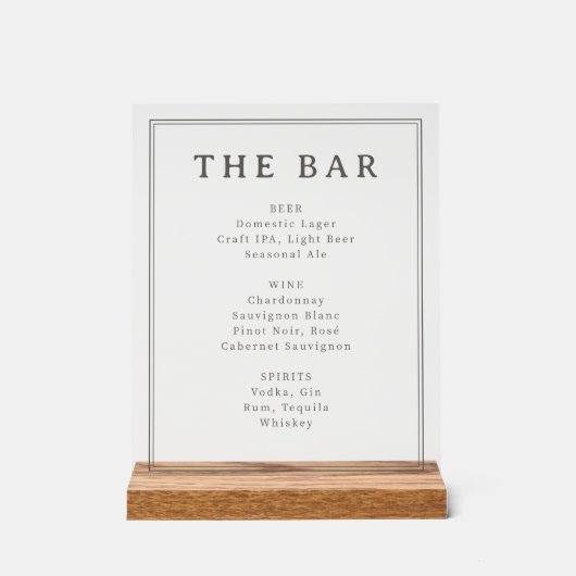 Sophisticated Black and White Menu Sign Acryl Bord (Voorkant)