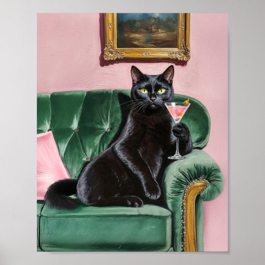 Sophisticated Black Cat Wall Art Print (Voorkant)