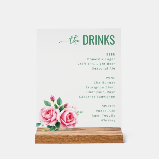 Sophisticated Black Floral Beverage Menu Acryl Bord (Voorkant)