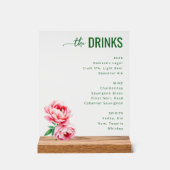 Sophisticated Black Floral Beverage Menu Acryl Bord (Voorkant)