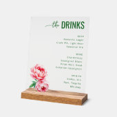Sophisticated Black Floral Beverage Menu Acryl Bord (Hoek)