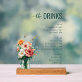 Sophisticated Black Floral Wine Menu Acryl Bord (Neutraal)