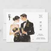 Sophisticated Black & Gold Couple Wedding Save The Date (Voorkant)