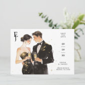 Sophisticated Black & Gold Couple Wedding Save The Date (Staand voorkant)