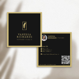 Sophisticated Black Gold Feather Notary Foto QR Vierkante Visitekaartje