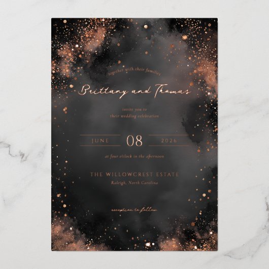 Sophisticated Black Gold Sparkles Folie Uitnodiging (Voorkant)