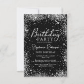 Sophisticated Black Silver Glitter 70e verjaardag Kaart (Voorkant)