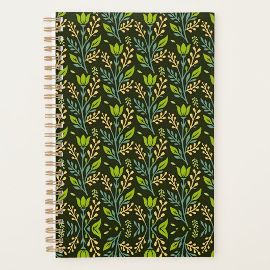 Sophisticated blauwe & beige bloempatroon ontwerp planner (Voorkant)