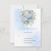 Sophisticated Blauwe Bloemige Bruiloft RSVP Kaart (Voorkant)