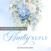 Sophisticated Blauwe Bloemige Bruiloft RSVP Kaart