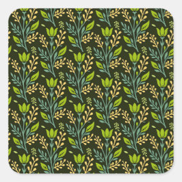 Sophisticated blauwe en beige bloempatroon ontwerp vierkante sticker