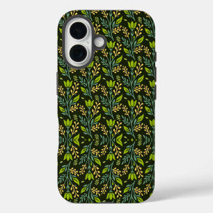 Sophisticated blauwe en beige bloempatroonontwerp iPhone 16 hoesje