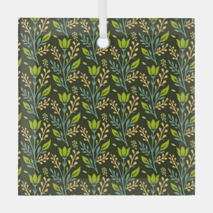 Sophisticated blauwe en beige bloempatroonontwerp  glas ornament
