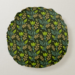 Sophisticated blauwe en beige bloempatroonontwerp rond kussen