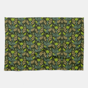 Sophisticated blauwe en beige bloempatroonontwerp theedoek