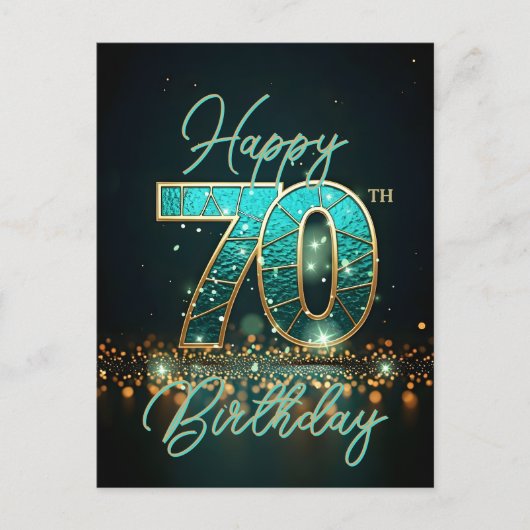 Sophisticated Blauwgroen Goud 70ste Verjaardag Glo Briefkaart (Voorkant)