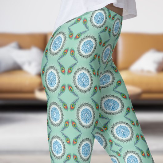Sophisticated Blauwgroen Green Peacock Feathers Pa Leggings