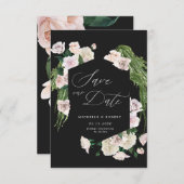 Sophisticated bloemen save the date kaart in roze (Voorkant / Achterkant)