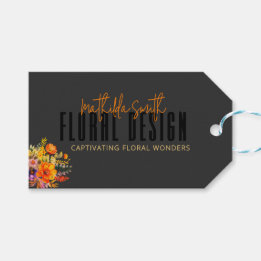 Sophisticated Bloemendesign Zwart Oranje Bloemen Cadeaulabel