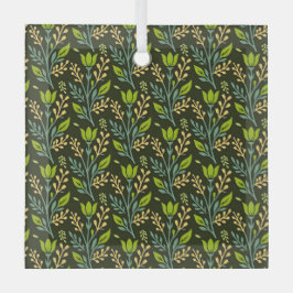Sophisticated blue & beige floral pattern design  glas ornament