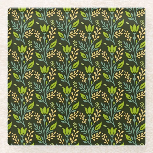 Sophisticated blue & beige floral pattern design  glazen onderzetter (Voorkant)
