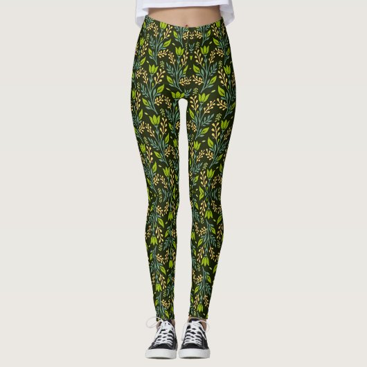 Sophisticated blue & beige floral pattern design  leggings (Voorkant)