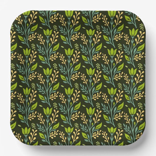 Sophisticated blue & beige floral pattern design  papieren bordje (Voorkant)