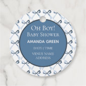 Sophisticated Blue Bow Pattern Boy Baby shower Bedankjes Labels (Achterkant)