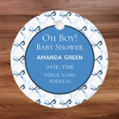 Sophisticated Blue Bow Pattern Boy Baby shower Bedankjes Labels