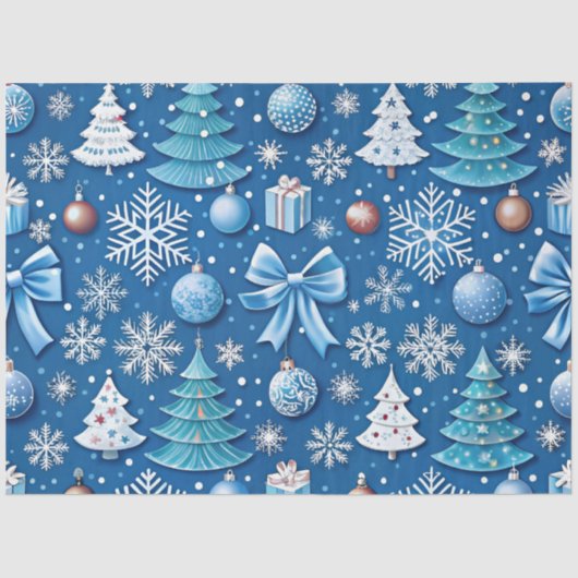 Sophisticated Blue Christmas Wrapping Paper voor Tissuepapier (Voorkant)