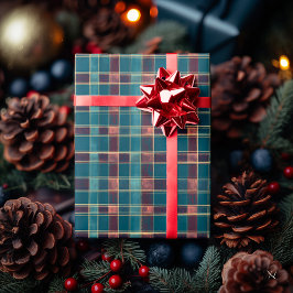 Sophisticated Blue en Bourgogne Plaid – Klassiek Cadeaupapier