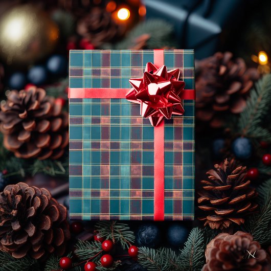 Sophisticated Blue en Bourgogne Plaid – Klassiek Cadeaupapier